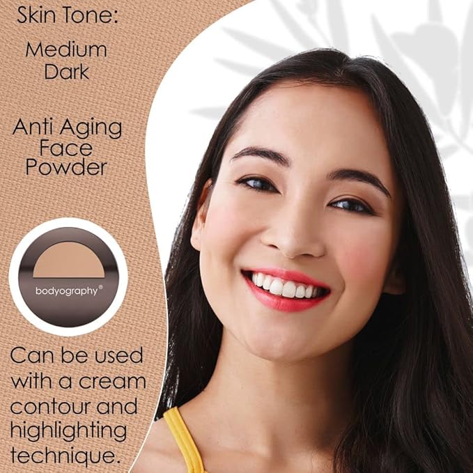 Bodyography Anti Aging Face Powder (Medium Dark): Matte Oil-Free Salon Foundation Powder Makeup w/ Vitamin E, C & Antioxidants | Gluten-Free, Cruelty-Free, Paraben-Free