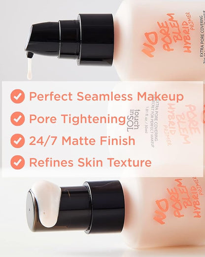 TOUCH IN SOL No Poreblem Hybrid Primer + Redness Correcting Base Set - Extra Pore Covering Matt Finish Sebum and Shine Control - Tone Neutralizing before Foundation, 1.01 + 1.01 fl.oz.