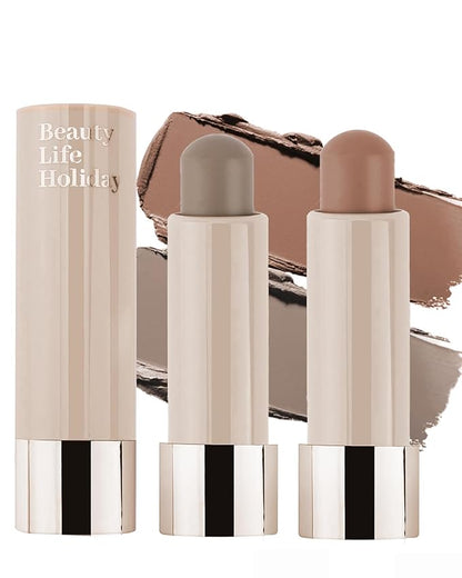 2 Colors Cream Contour Stick, Cool Warm Toned Contour Stick Matte Finish Bronzer Stick Blendable&Smooth,Waterproof&Long Lasting Face Shaping Contouring Women Makeup for Beginners,Cruelty-free-01+02