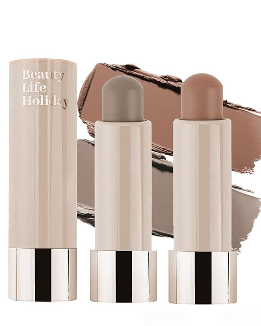 2 Colors Cream Contour Stick, Cool Warm Toned Contour Stick Matte Finish Bronzer Stick Blendable&Smooth,Waterproof&Long Lasting Face Shaping Contouring Women Makeup for Beginners,Cruelty-free-01+02