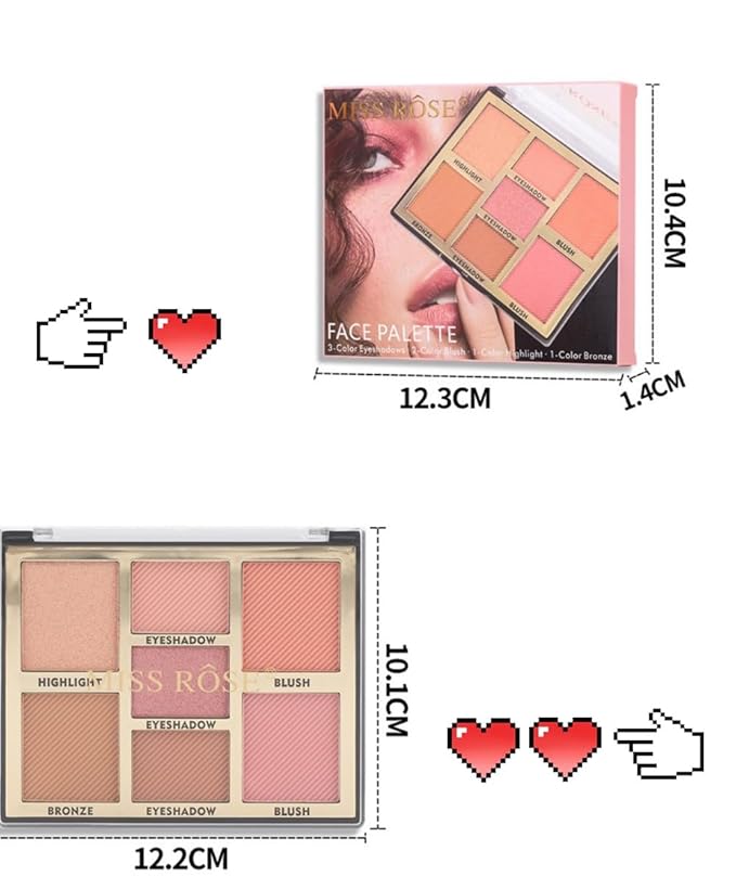 Full Face Makeup Palette, 4 in 1 Small Nude Nake Makeup Palet with Highlight, Bronze, 3 Colors Eyeshdow, 2 Color Blush, Double Side Brush, Fine Silky Powder