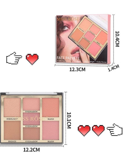 Full Face Makeup Palette, 4 in 1 Small Nude Nake Makeup Palet with Highlight, Bronze, 3 Colors Eyeshdow, 2 Color Blush, Double Side Brush, Fine Silky Powder