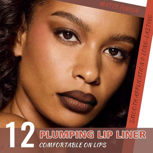 Retractable Matte Lip Liner Pencil, Dark Brown Plump Lip Liners Long-Lasting Creamy Formula for Shaping & Sculpting lip filler pen, Subtle Touch Velvet Pigmented Crayon Lip Liner 12#