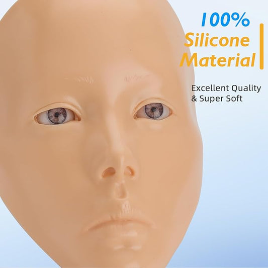 Silicone Makeup Practice 5D Face Board, Reusable Beginners to practice eyesmakeup Face Eyes Silicone False Cosmetologist,Real Person Training Model for Self-Study and Beginners or Makeup Artist Show
