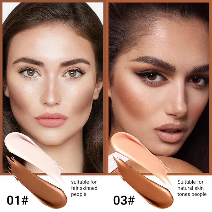 Kaely 4 Color Highlighter Contour Stick,Cream Contour Palette Kit for Beginners,Bronzer Contouring Sticks,contorno maquillaje para mujer en oferta,Concealer Stick Primer Face Makeup Brightener,01+03