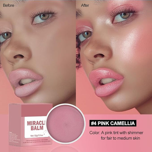 Miracle Balm, Blush for Cheeks, Lips, Eyelids, Face, Blush Balm Face Makeup, Moisturizing Facial Tint for Radiant Skin (1, Pink Camellia, Large)