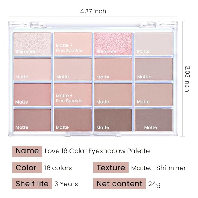 16Colors Light Beige Coral Brown Basics Matte Eyeshadow Palette,Eye Shadow Travel Makeup Palette all in one Long Lasting Waterproof Ultra-Blendable,Great for Travel Gift Kit