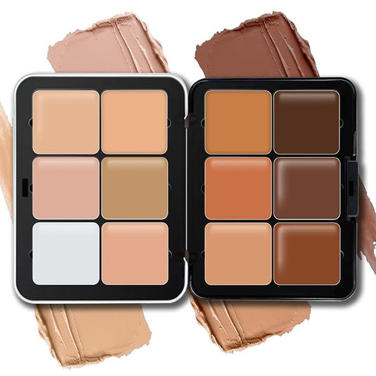 12 Colors Cream Concealer Foundation Palette, Long-Wearing Smudge Proof Blendable Full Coverage Cream Contour Blush Highlighter Color Correcting Concealer Foundation Palette Makeup