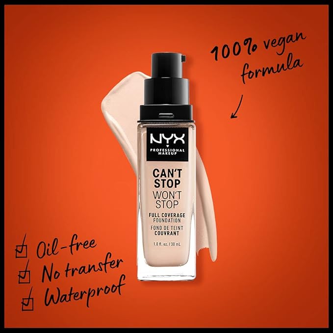 NYX PROFESSIONAL MAKEUP Can't Stop Won't Stop Foundation, 24h Full Coverage Matte Finish - Light Porcelain