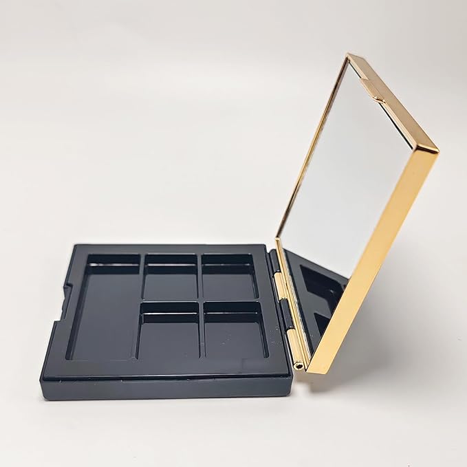 Black 5 Grids Empty Eyeshadow Palette with Gold Frame Mirror Lipstick Box Powder Blush Makeup Case Highlighters Container DIY Refillable Eye Shadow Pans