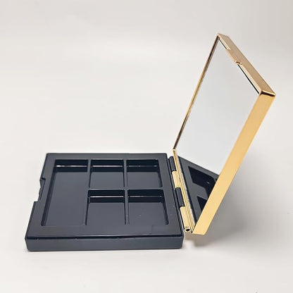 Black 5 Grids Empty Eyeshadow Palette with Gold Frame Mirror Lipstick Box Powder Blush Makeup Case Highlighters Container DIY Refillable Eye Shadow Pans