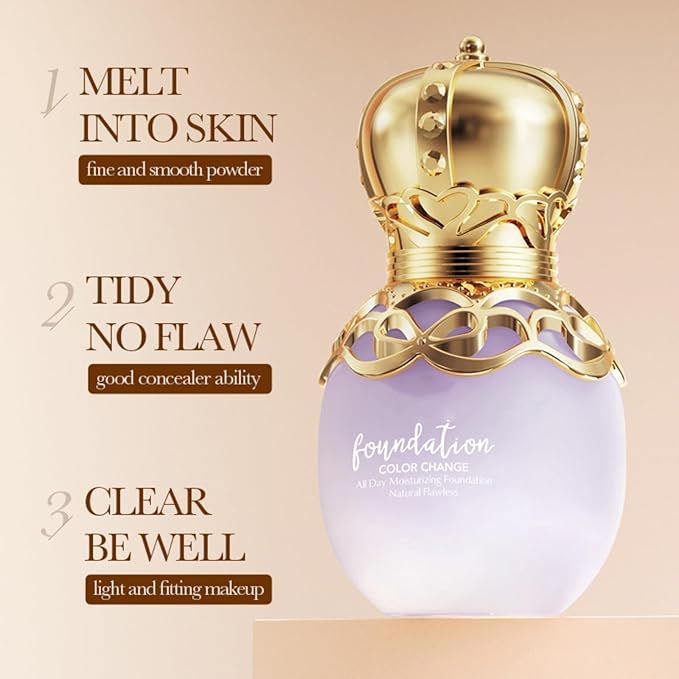 Color Changing Foundation High Coverage Long-Lasting Moisturizing Self Adjusting Foundation BB Cream Suitable for All Skin Types 1.05Oz Natural Colour