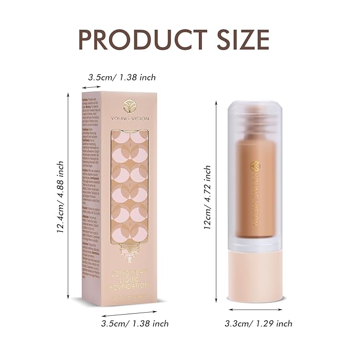 YOUNG VISION Water-Based Liquid Foundation – Full Coverage, Lightweight Makeup for Oily and Combination Skin, Natural Matte Finish, Waterproof and Sweat-Resistant,1.35 fl oz