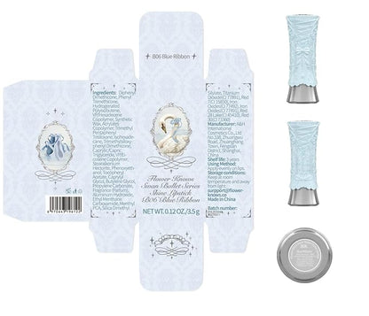 Flower Knows Swan Ballet Shine Lipstick,Hydrating Solid Lip Gloss,Moisturizing Pink Tinted Lip Balm-Long Lasting Lip Gloss in Balm for Girls&Women,Vegan & Cruelty-Free(B06 Blue Ribbon)