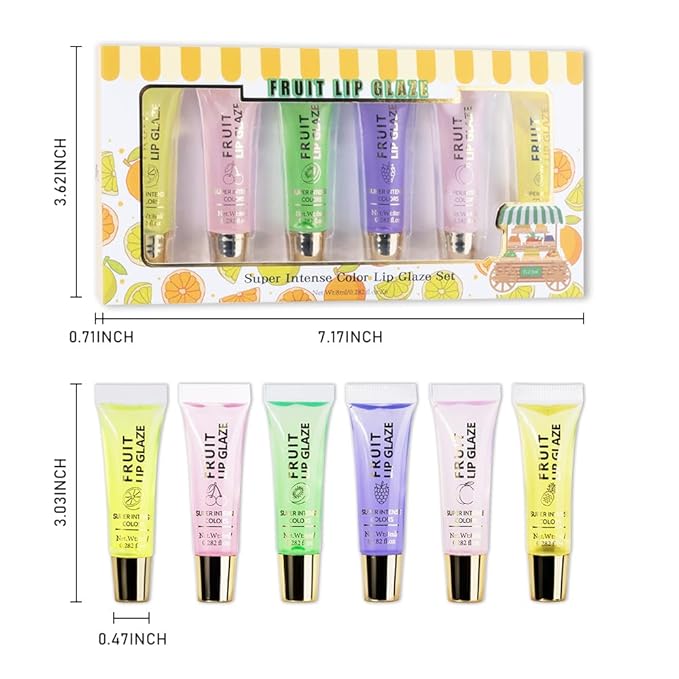6 Pcs Ultra-Hydrating Lip Gloss Set with Vitamin Oils | High-Shine, Non-Sticky Lip Balm for Smooth, Nourished Lips (6pcs-clear fruit lip gloss kit, pack of 6)