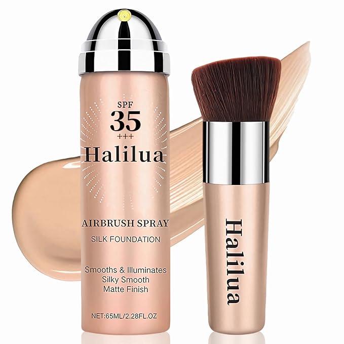 Sunscreen Airbrush Foundation Makeup Spray with Brush, SPF 35, Full Coverage Airbrush Foundation for Smooth Radiant Finish, Silky Concealer Mist Spray Makeup, Long-lasting & Waterproof (Beige)