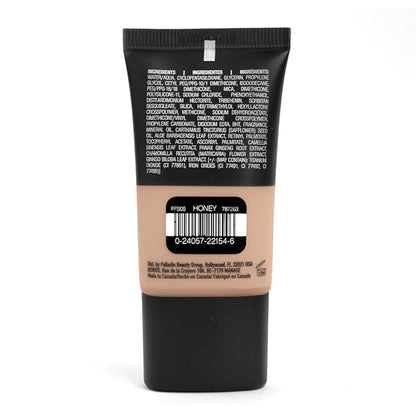 Palladio Powder Finish Liquid Foundation, Natural Matte Appearance, Reduces Fine Lines, Covers Large Pores, Hides Imperfections, All Day Wear, Sheer to Medium Coverage, Honey