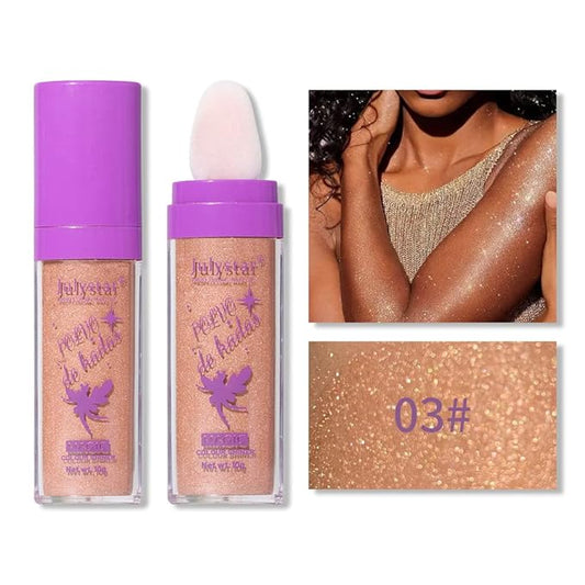 Polvo De Hadas Highlighter Stick Puff Fairy Stick Highlight Powder Glitter Loose Powder Brush Stick Contouring Powder Shimming Face Powder Blusher (#03 Bronze)