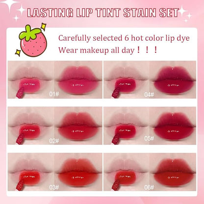 6 Colors Lip Tint Stain Set,Plumping Mini Liquid Lipstick,Multi-use Lip and Cheek Tint, Long lasting Non-Stick Cup Waterproof, High Pigment, Vivid Color, Lip Tint Makeup