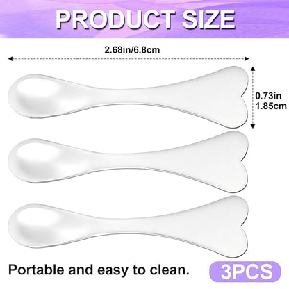 3pcs Mini Metal Makeup Spatula, Reusable Cosmetic Cream Spatulas Spoon, Skincare Scoop Applicator Facial Massage Beauty Tools for Mixing and Sampling Face Eye Cream- Silver