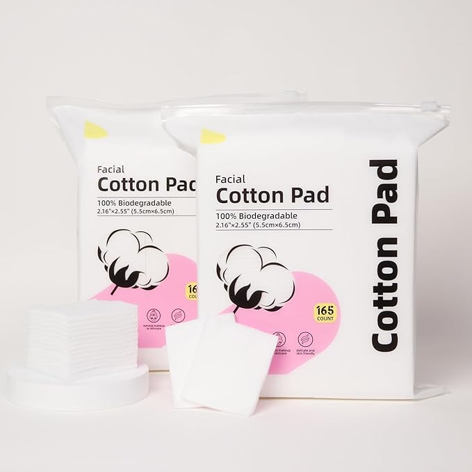 100% Cotton Squares for Face, 165 Count, Lint-Free, Ideal for Sensitive Skin, Cleansing and Makeup Removal