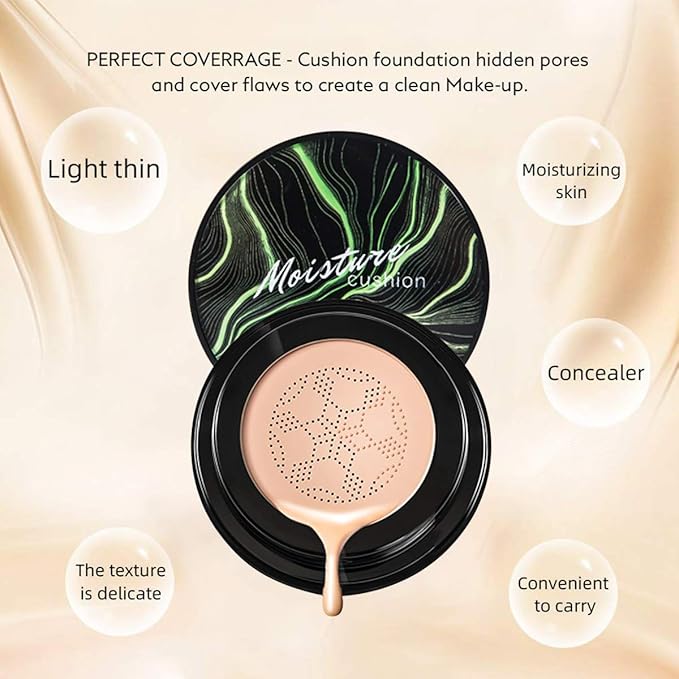 Air Cushion CC Cream Moisturizing Concealer Mushroom Head Brush Waterproof Makeup Foundation Moisture BB Cream for Women Girls (marble)