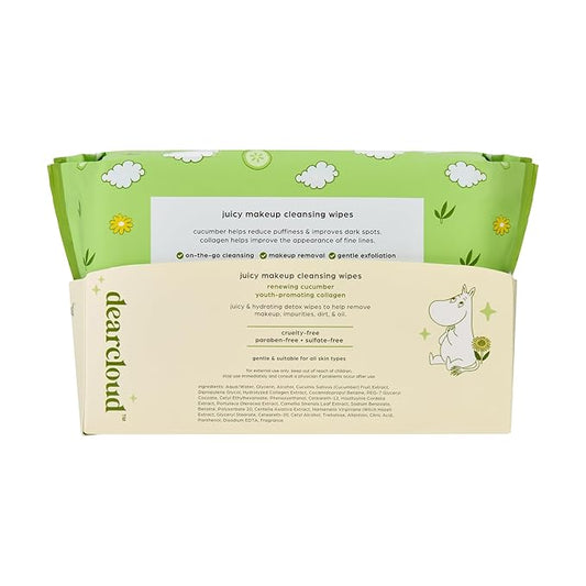 x Moomin' Juicy Makeup Cleansing Wipes - 60 Count – makeup wipes and makeup remover for face – Oil-Free makeup remover wipes (Renewing Cucumber)