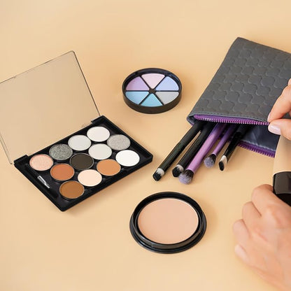 FRCOLOR Magnetic Eyeshadow Palette Case 12 Round Pans and Brush Space-Saving Makeup Storage Palette for Travel and Home Use