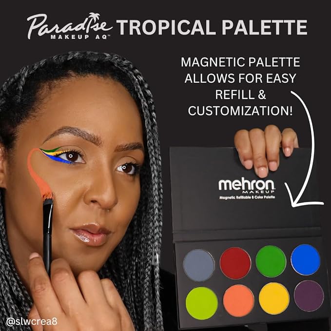 Mehron Makeup Paradise Makeup AQ 8 Color Tropical Palette | Magnetic Refillable Body Paint & Face Paint Palette | Professional & Water Activated | Costumes, SFX, Halloween, & Cosplay