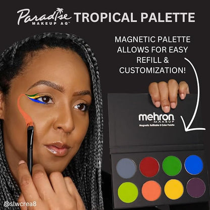 Mehron Makeup Paradise Makeup AQ 8 Color Tropical Palette | Magnetic Refillable Body Paint & Face Paint Palette | Professional & Water Activated | Costumes, SFX, Halloween, & Cosplay