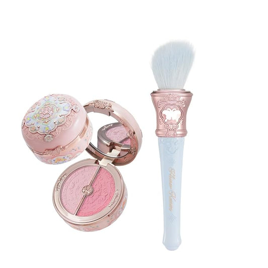 Flower Knows Butterfly Cloud Collar Rouge Box Highlighting & Blush Duo Powder 03 Pastel Lotus+Butterfly Cloud Collar Angled Powder Brush Pearly Moonlight
