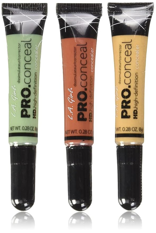 L.A. Girl Pro Conceal Set Orange, Yellow, Green Correctors, Bundle of 3 (LAX-GC990+GC991+GC992-B)