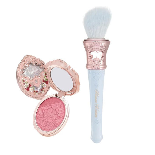 Flower Knows Strawberry Rococo Embossed Blush 05 Classic Ballet+Butterfly Cloud Collar Angled Powder Brush Pearly Moonlight