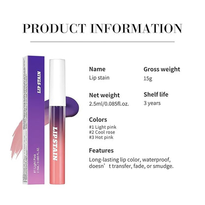3 PCS Peel Off Lip Stain Lip Tint Set, Pinked Lip Stain Peel Off Matte Lip Liner, Long-Lasting Lip Tint Stain Peel Off Lip Gloss, Waterproof Non-stick Cup Peel Off Lipstick Lip Stains for Women
