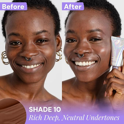 Naked Sundays BeautyScreen™ SPF 50 Mineral Peptide Foundation Tint – 2-in-1 Skin Tint & Mineral Sunscreen | Radiant, Buildable Coverage, Acne-Safe, Infused with Peptides (10 Deep Neutral, 1.01 oz)