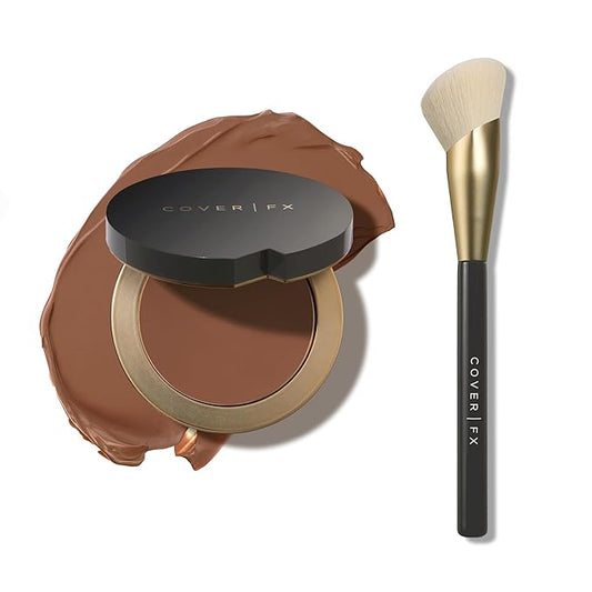 COVER FX Complete Coverage Kit: Total Cover Cream Foundation - Shade D4 + Custom Cover Blending Brush