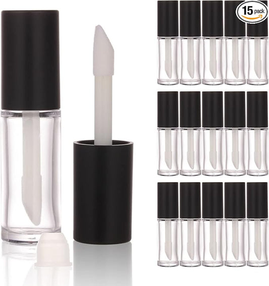 COSIDEA 15PCS Empty PETG 10ml big doe foot Wand Lip Gloss Tubes 0.33 OZ Black lipgloss Tube with Thick brush Applicator for Castor oil DIY concealer tube packing