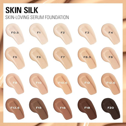 Revolution, Skin Silk Serum Foundation, Light to Medium Coverage, Lightweight & Radiant Finish, Contains Hyaluronic Acid, F15 Deep Skin Tones, 0.77 fl oz