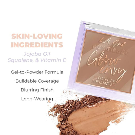 L.A. GIRL Glow Envy Bouncy Bronzer for Women, Sunkissed Glow Bronzer for Makeup with Goodness of Jojoba Oil, Squalene, & Vitamin E, Long-Wearing, Natural, Airbrushed Finish Bronzer (Pack of 1