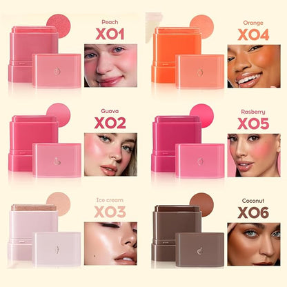 Multi-Purpose Makeup Hydrating Cream Blush Stick, Beauty Solid Moisturizer Stick For Cheek & Eyes & Lips，Waterproof Natural Moisture Smooth Blendable Matte Finish Face Blush Makeup (#04 Orange)