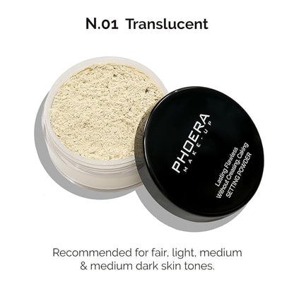 PHOERA Foundation Face Powder, Soft Focus Setting Powder, Silky Powder For Creating Without Shine, Smooths Pores & Lines, Up to 24H Wear Oil Control,0.49 Oz (N.01 Translucent)