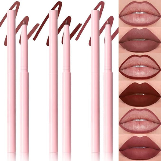 Kaely 3Pcs Matte Velvet Lip Liner Pencils Retractable for Shaping & Sculpting Lips, Lip Pencils for Women Long Lasting Waterproof Rich Lip Colors Liner Crayon Lipstick delineador de labios 01&02&08