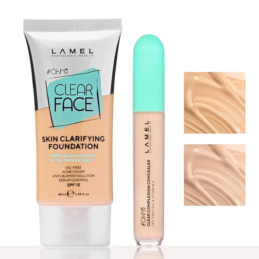 Clear Face Complexion Duo: Foundation 403 & Concealer 402 for Light to Medium Skin Tones