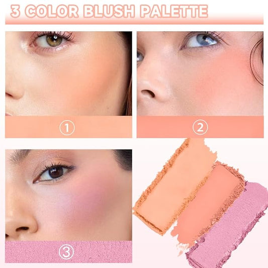 3 IN 1 Brown Nude Face Highlight Bronzer Powder Palette for Face Cheeks Contour Brightening, Buildable Matte Coverage Natural Makeup,Ultra Sculpt Nose Shadow Eyeshadow Primer-Orange