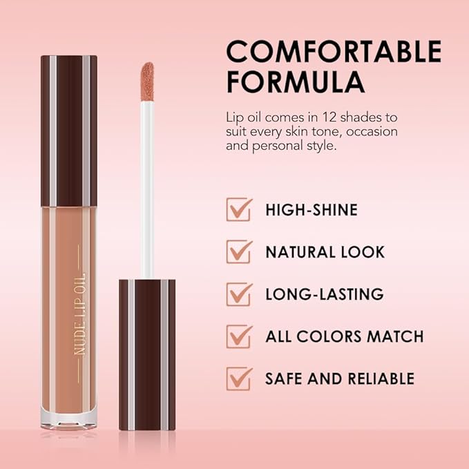 Hydrating Glow Lip Gloss Oil, Tinted Lip Plumper Lip Glosses Oil, Younger-Looking Lips Chocolate Scent, Non-Sticky Creamy Texture for Dry Lips, Brillo labial en aceite hidratante con brillo 02#