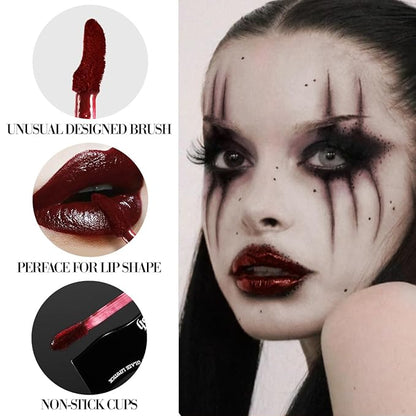 Burgundy Gothic Lip Gloss - Dark Red, Long-Lasting, Waterproof & Non-Sticky | Moisturizing, High Pigmented Vegan Lip Gloss for Bold Cosplay, Vampire & Halloween Makeup