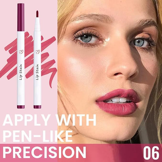 Rose Pink Matte Lip Tint Stain Marker Pen,2in1 Liquid Lipstick & Lip Liner Pencil,Long Lasting Waterproof,Ultra-Pigmented & Waterproof, 24 Hour Lip gloss for Women, Vegan & Cruelty-Free, 06