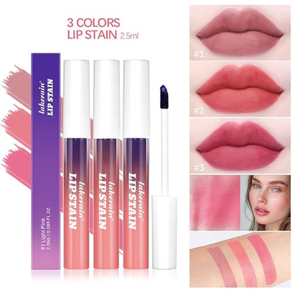3Pcs Peel-Off Nude Lip Tint Set - Long-Lasting Matte Lip Stain, Waterproof & Smudge-Proof, 24H Color Hold with Hydrating Effect