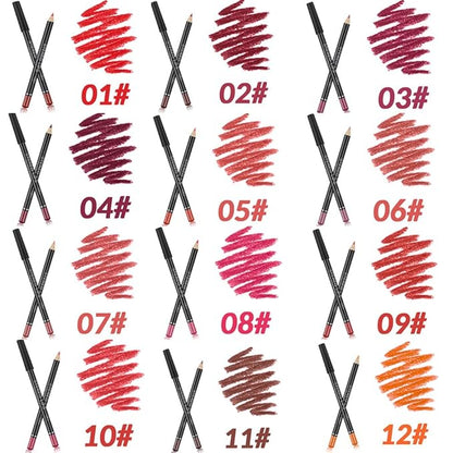 12 PCS Nude Red Deep Red Brown Matte Lip Liner Pencil Set Waterproof Long Lasting Lip Liner Lipstick for Women
