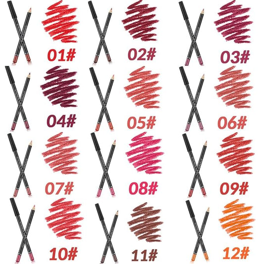 12 PCS Nude Red Deep Red Brown Matte Lip Liner Pencil Set Waterproof Long Lasting Lip Liner Lipstick for Women